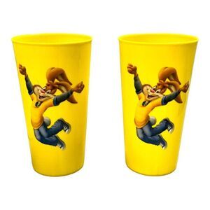 Nesquik Collectible Plastic Cups Set Of 2 Jumping Bunny Design & Nestle Logo On
